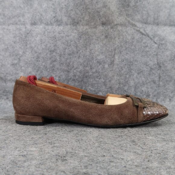 Stuart Weitzman Shoes Womens 6.5 Loafer Flats Slip On Cap Toe Suede Snake Career - Picture 2 of 16